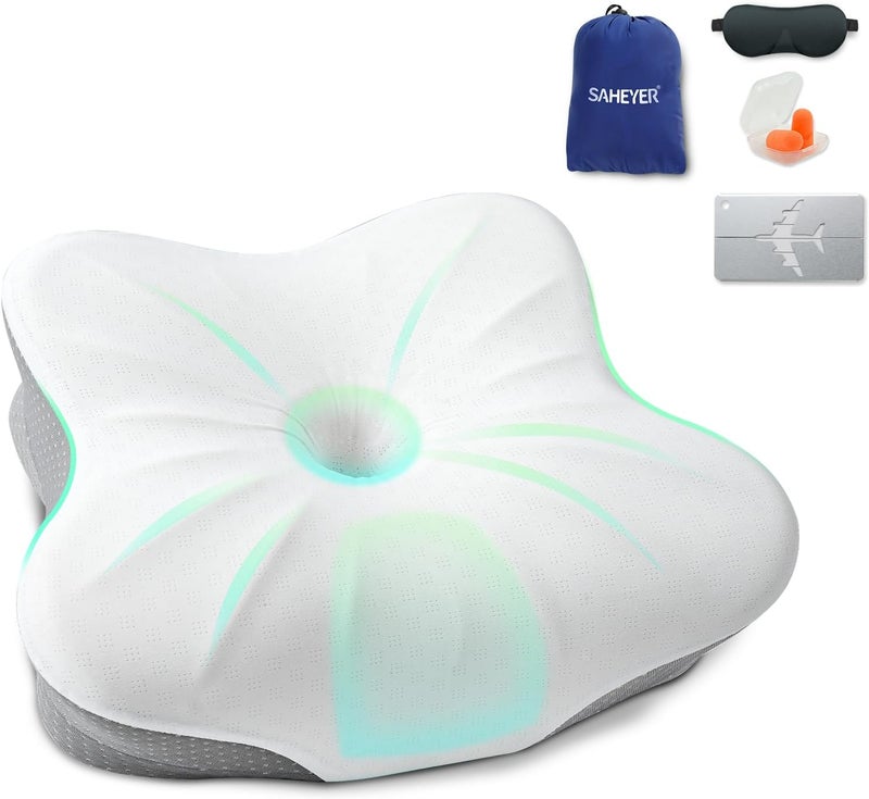 SAHEYER Memory Foam Camping Pillow, Travel Pillows for Sleeping, Cervical Neck Support Camping Gear Accessories - Small Pillow Travel Essentials for Sleep, Backpack, Hammock, 11.81x9.84x3.94 in, Gray - Image 1